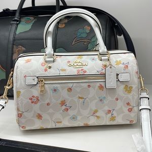Coach Rowan Satchel In Signature Canvas With Mystical Floral Print Chalk Multi